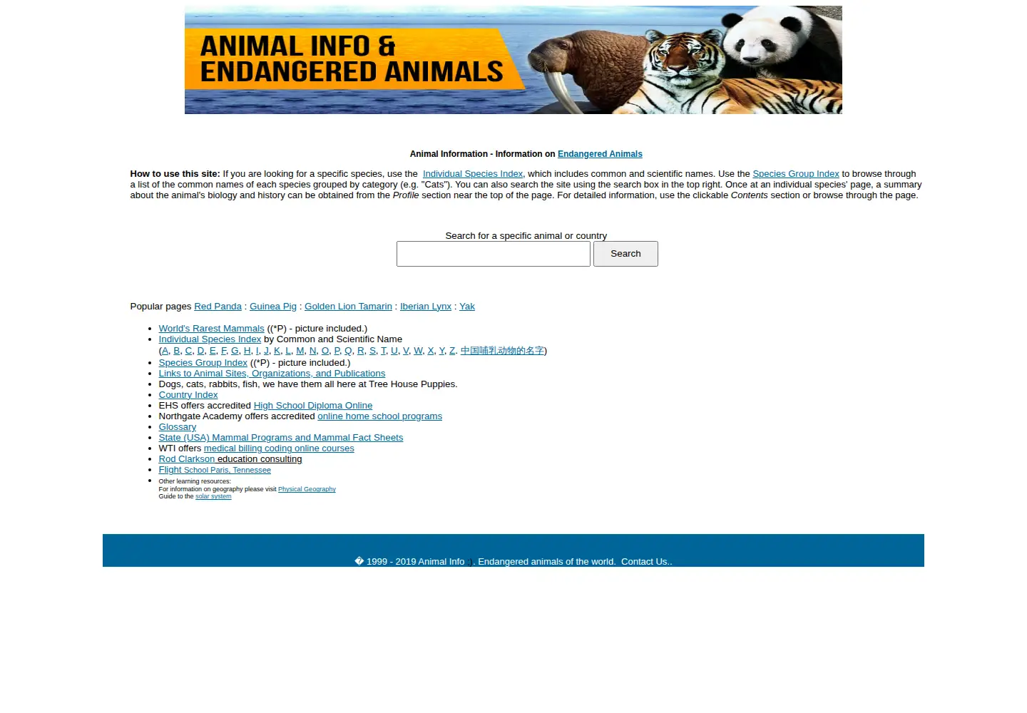 Captured homepage of animalinfo.org in the current scan