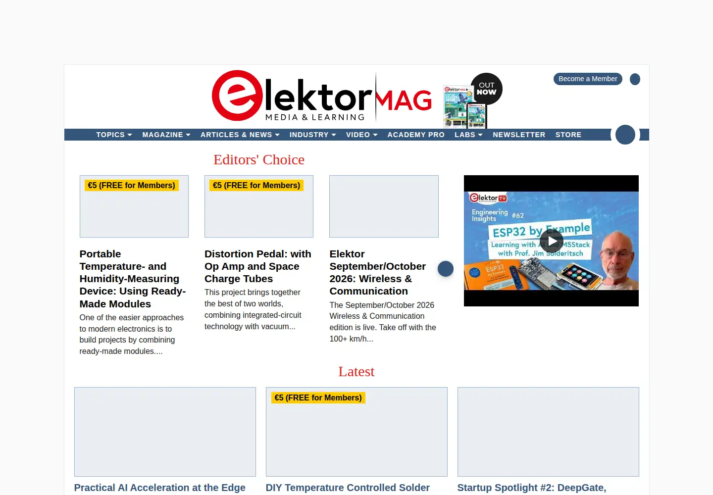 Captured homepage of elektormagazine.com in the current scan