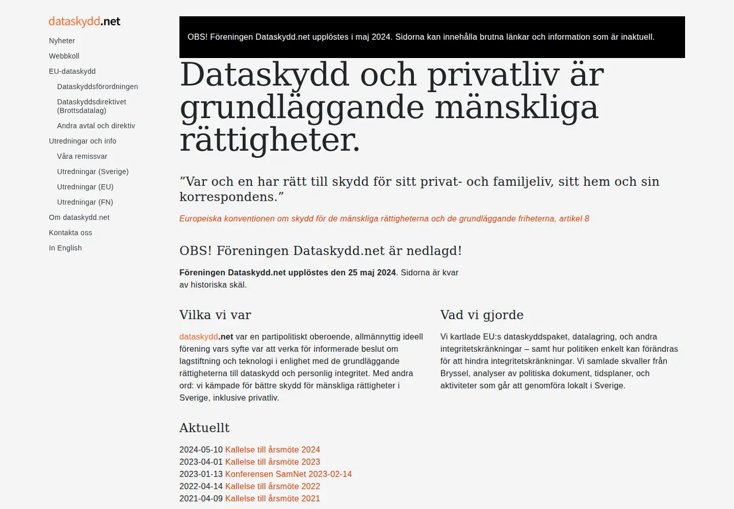 Captured homepage of dataskydd.net in the current scan