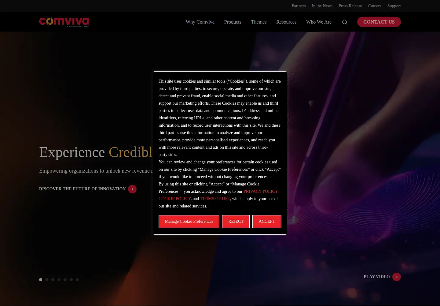 Captured homepage of comviva.com in the current scan