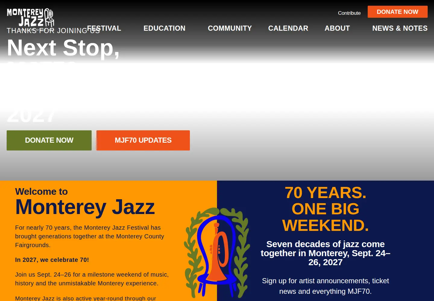 Captured homepage of montereyjazzfestival.org in the current scan