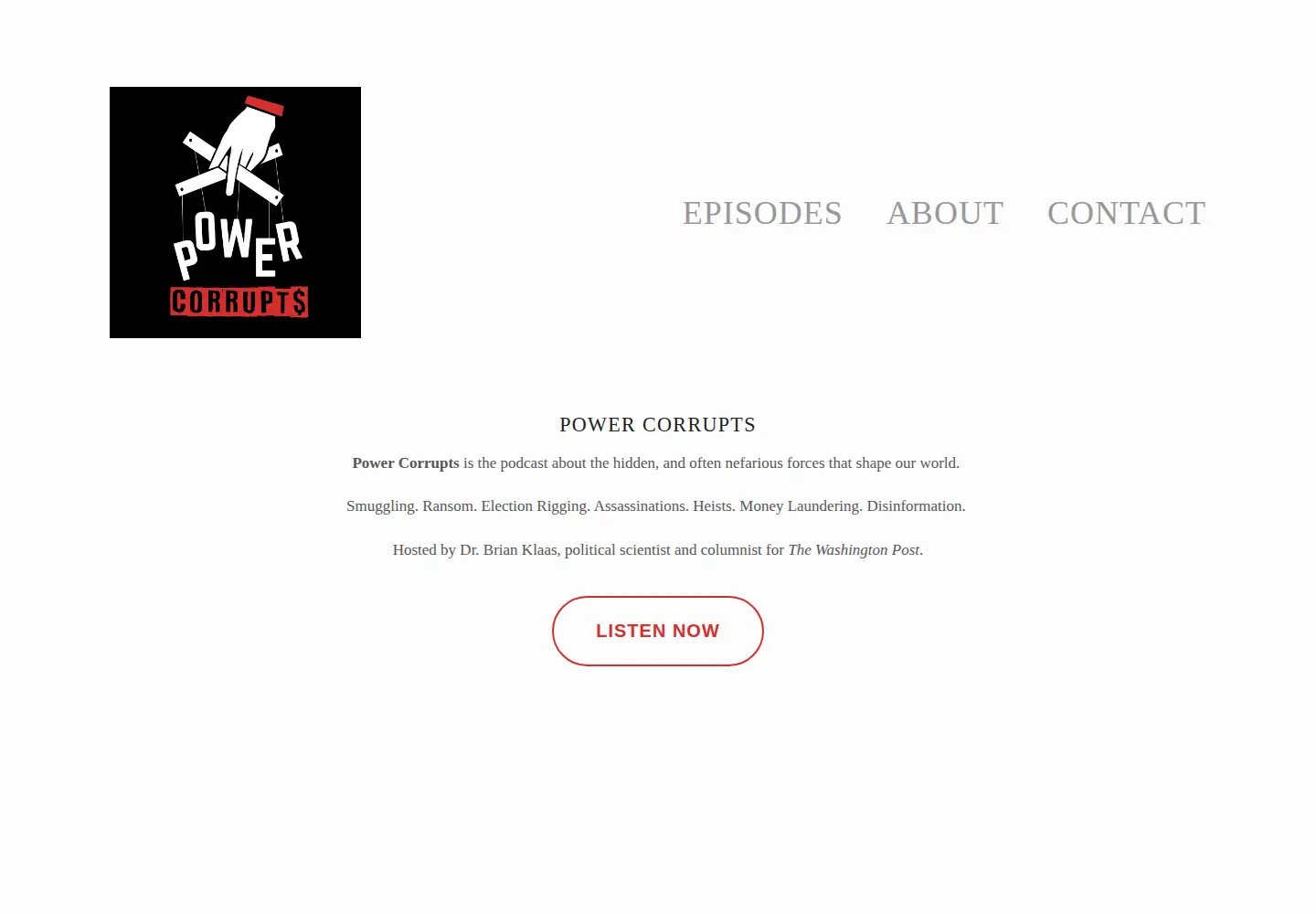 Captured homepage of powercorruptspodcast.com in the current scan