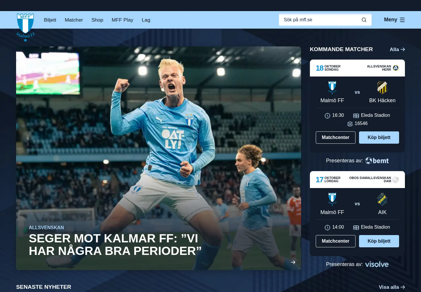 Captured homepage of mff.se in the current scan