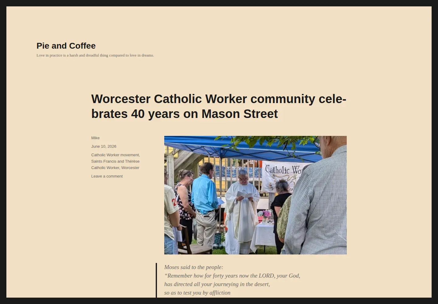 Captured homepage of pieandcoffee.org in the current scan