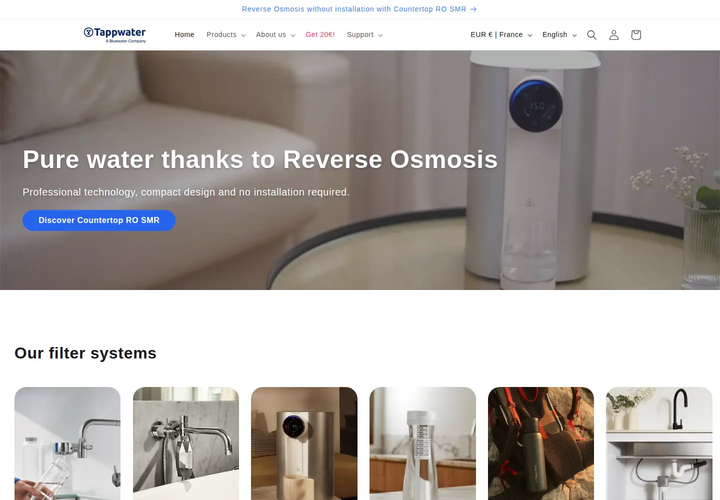 Captured homepage of tappwater.co in the current scan