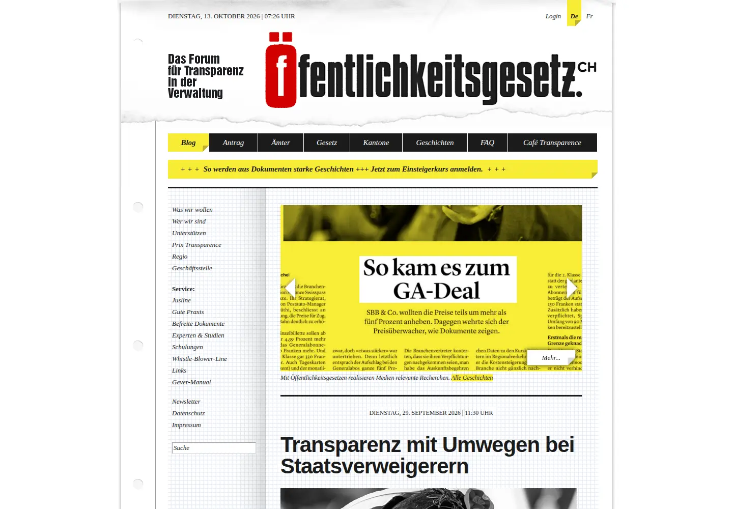 Captured homepage of oeffentlichkeitsgesetz.ch in the current scan
