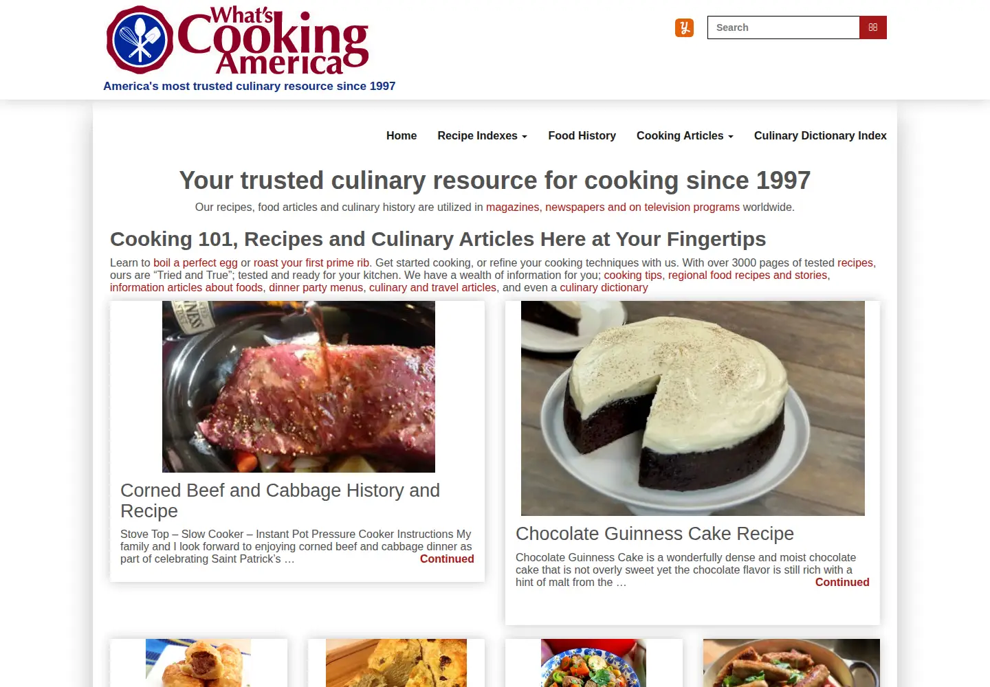 Captured homepage of whatscookingamerica.net in the current scan