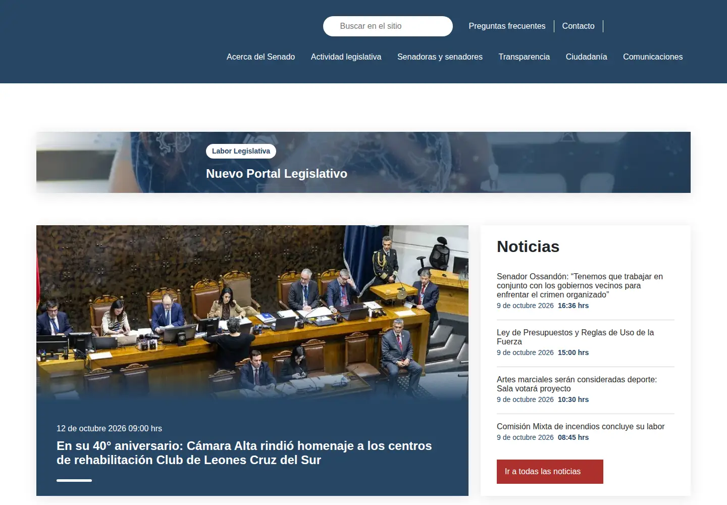 Captured homepage of senado.cl in the current scan