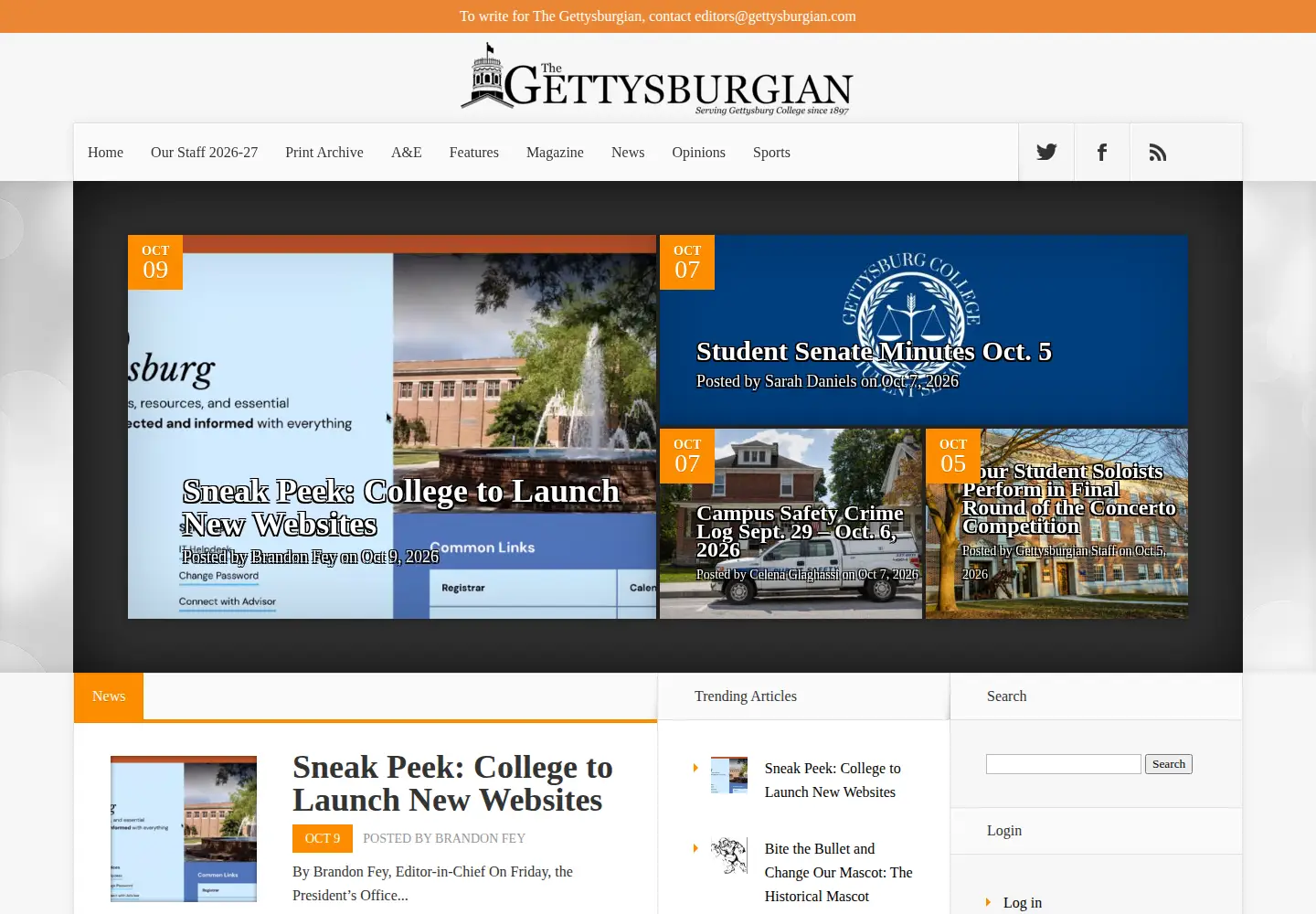 Screenshot of gettysburgian.com