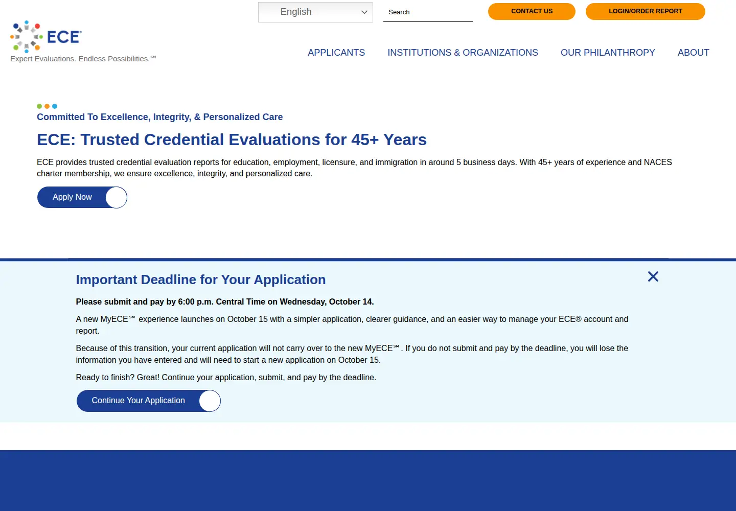 Screenshot of ece.org