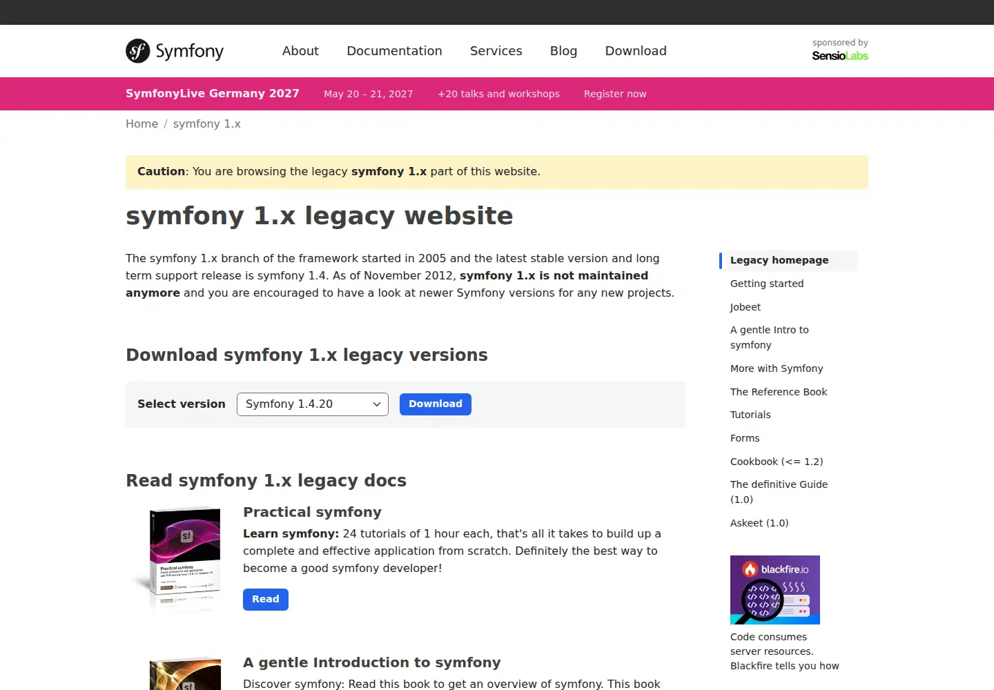Captured homepage of symfony-project.org in the current scan