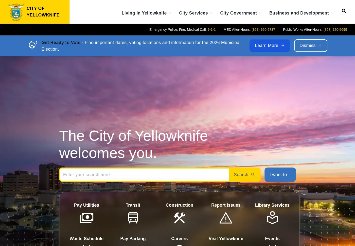 Captured homepage of yellowknife.ca in the current scan