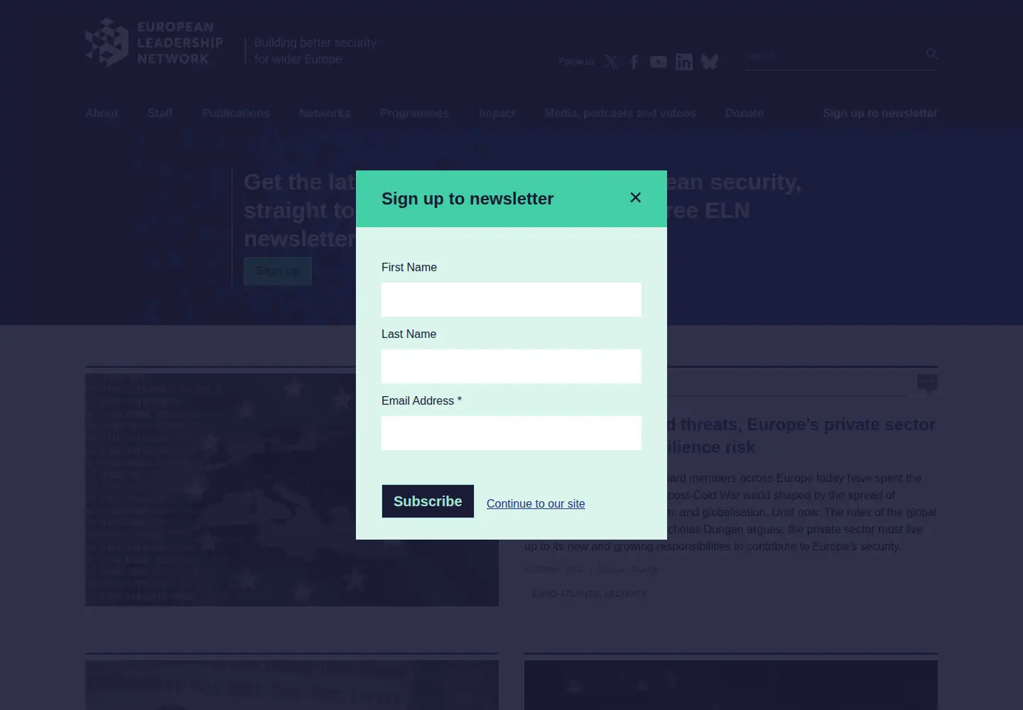 Captured homepage of europeanleadershipnetwork.org in the current scan