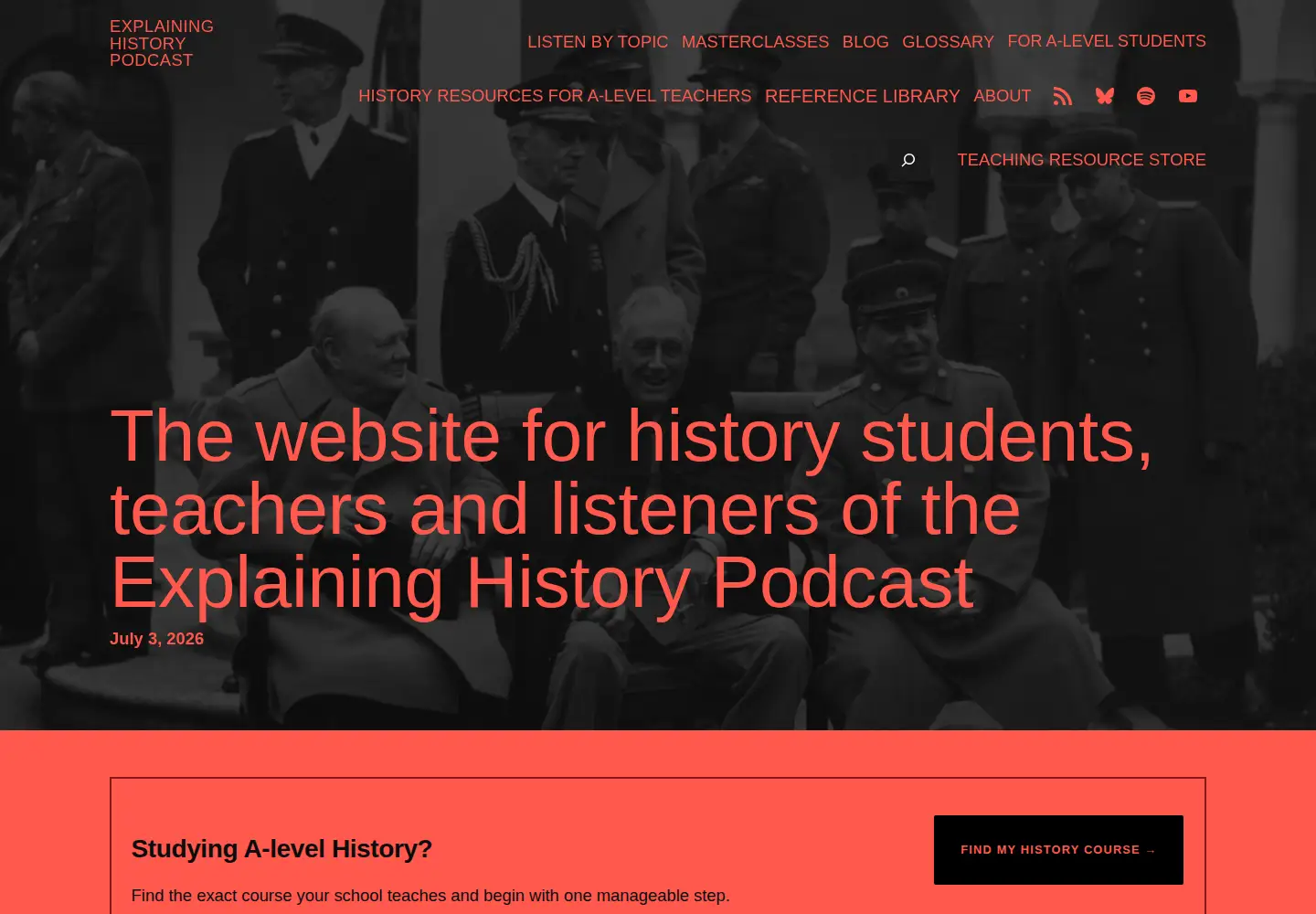 Captured homepage of explaininghistory.org in the current scan