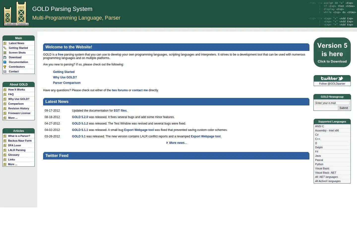 Screenshot of goldparser.org