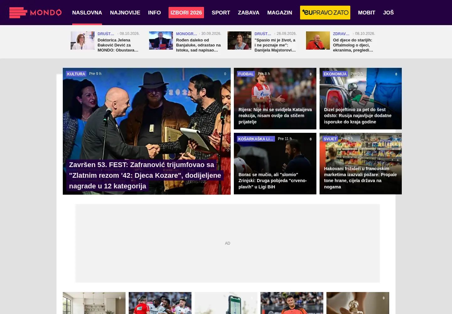 Captured homepage of mondo.ba in the current scan
