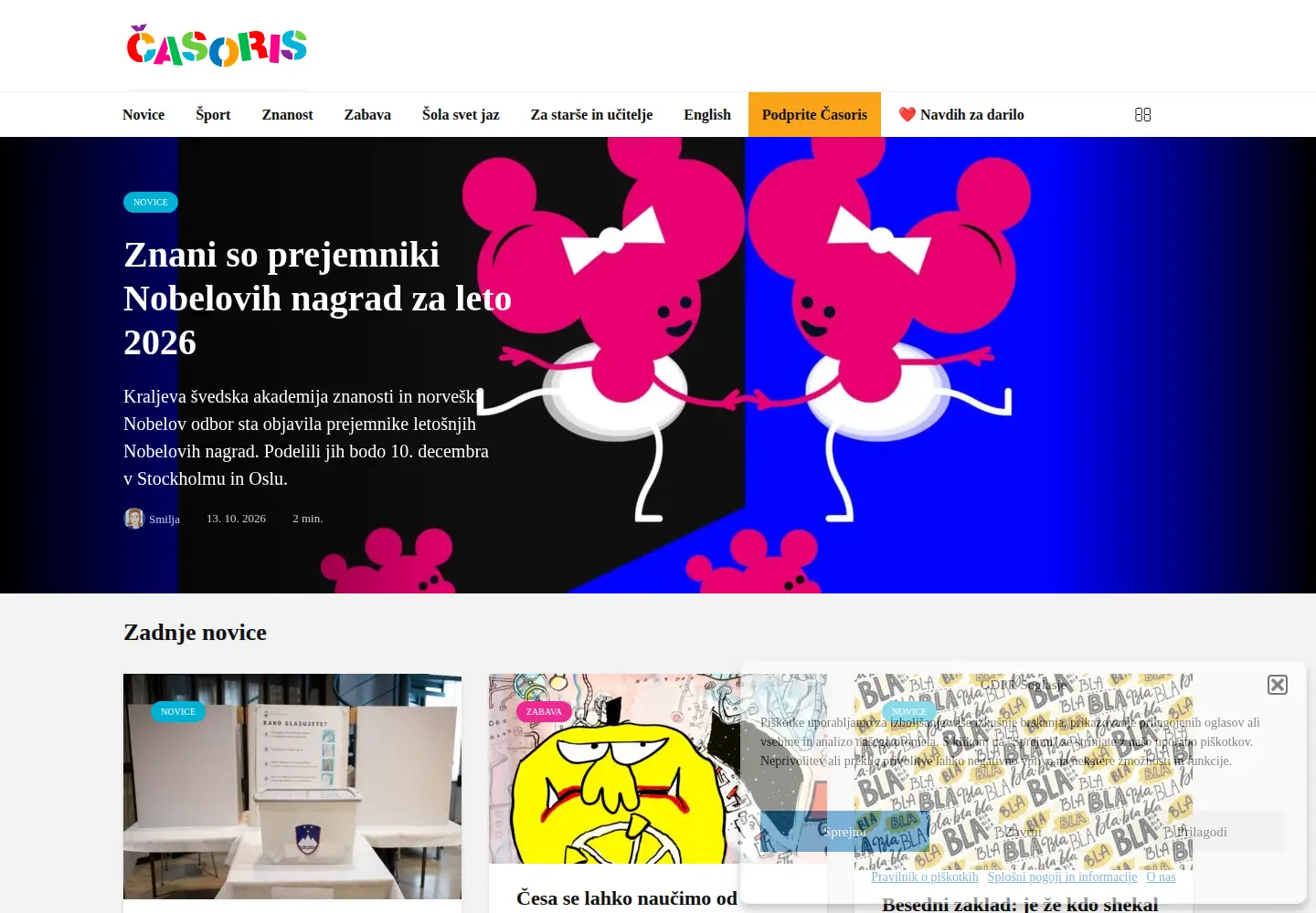 Captured homepage of casoris.si in the current scan