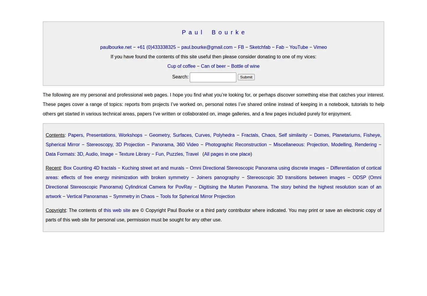 Screenshot of paulbourke.net