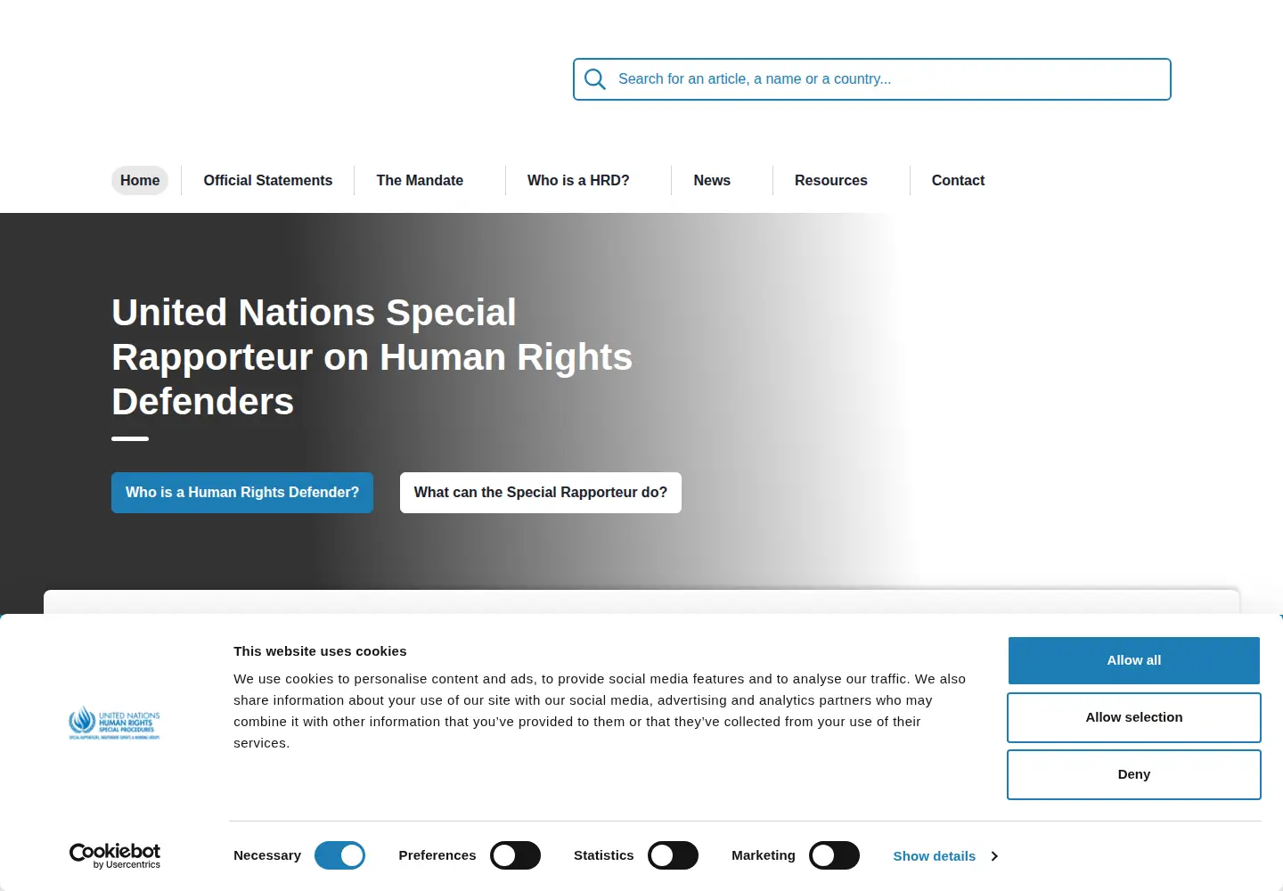 Captured homepage of srdefenders.org in the current scan