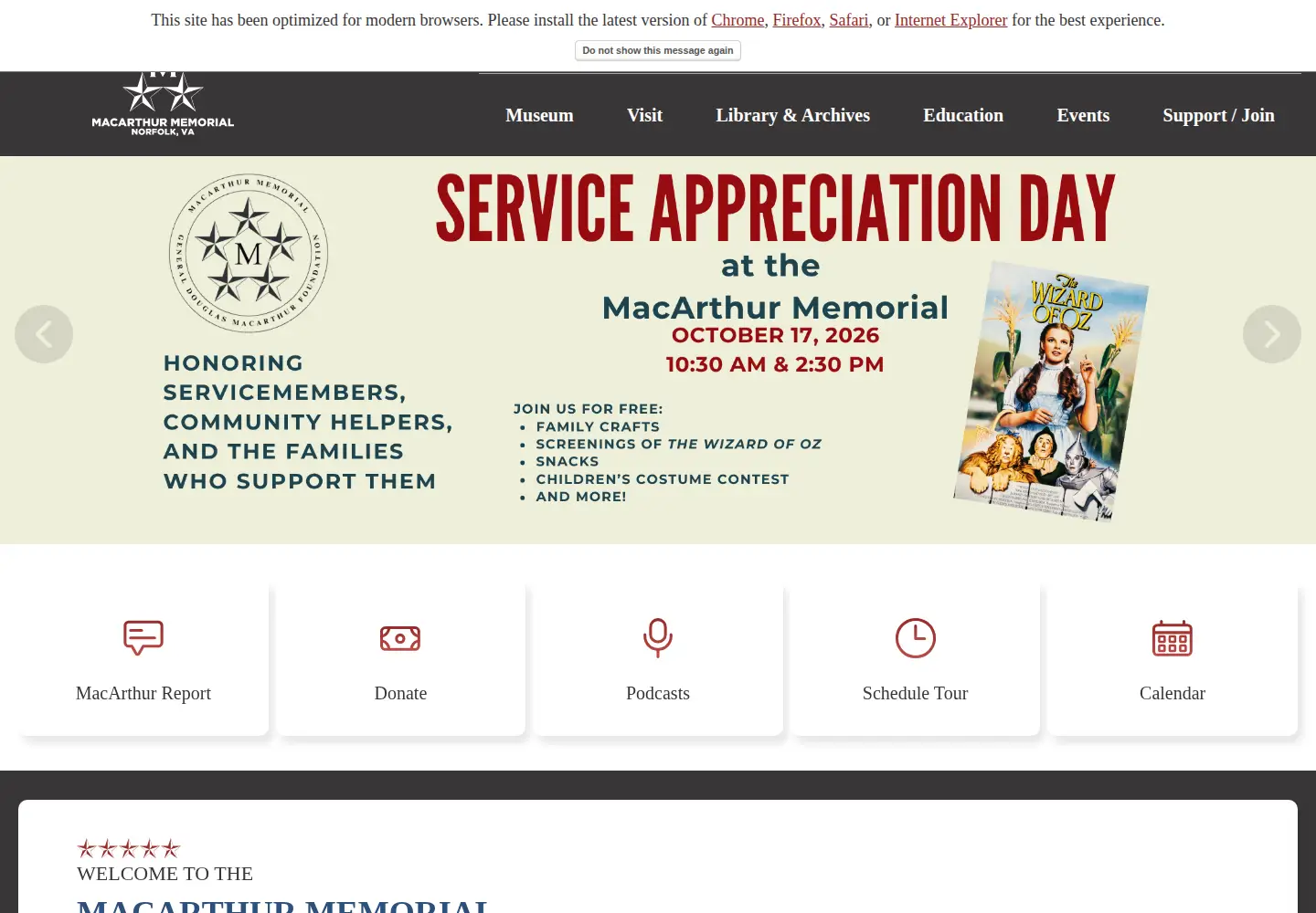 Screenshot of macarthurmemorial.org