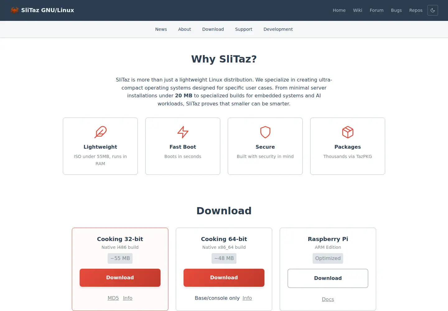 Screenshot of slitaz.org