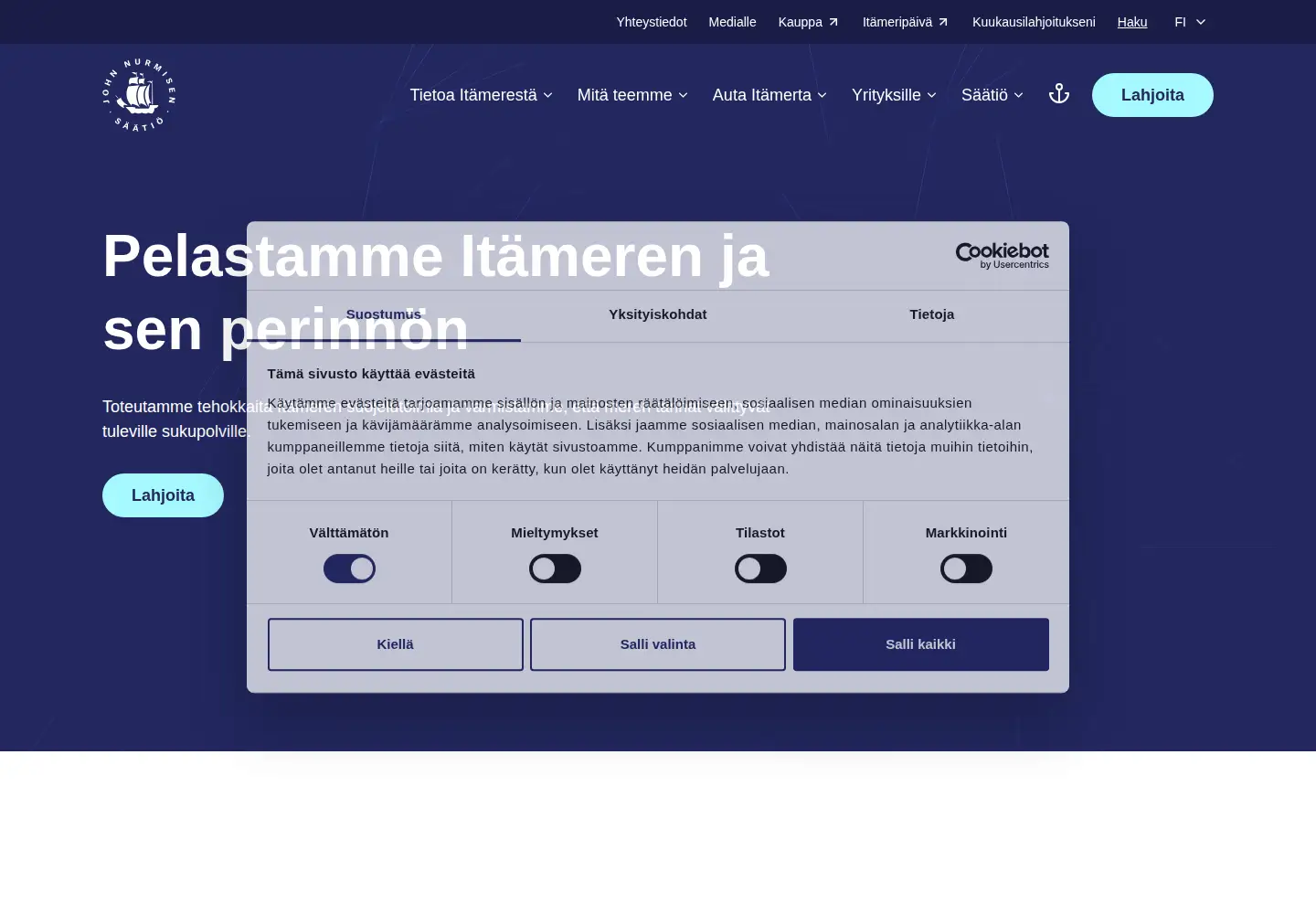 Captured homepage of johnnurmisensaatio.fi in the current scan
