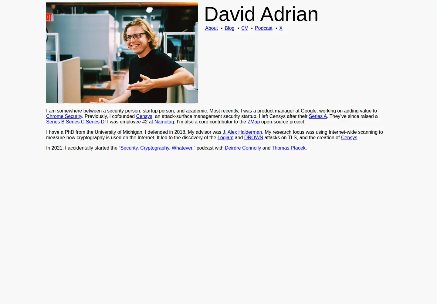 Captured homepage of dadrian.io in the current scan