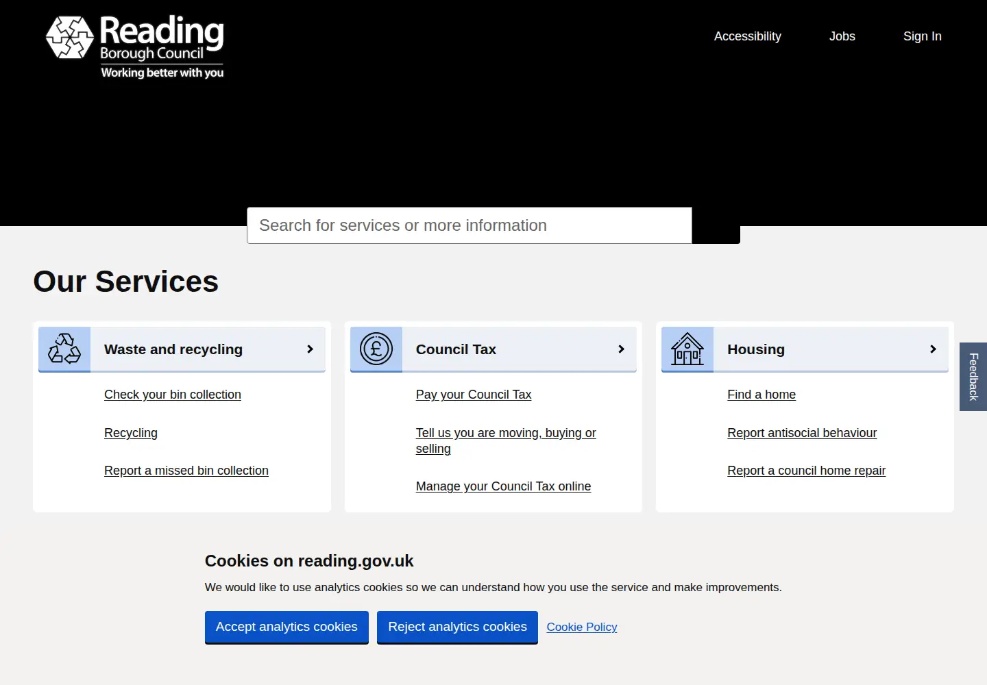 Screenshot of reading.gov.uk