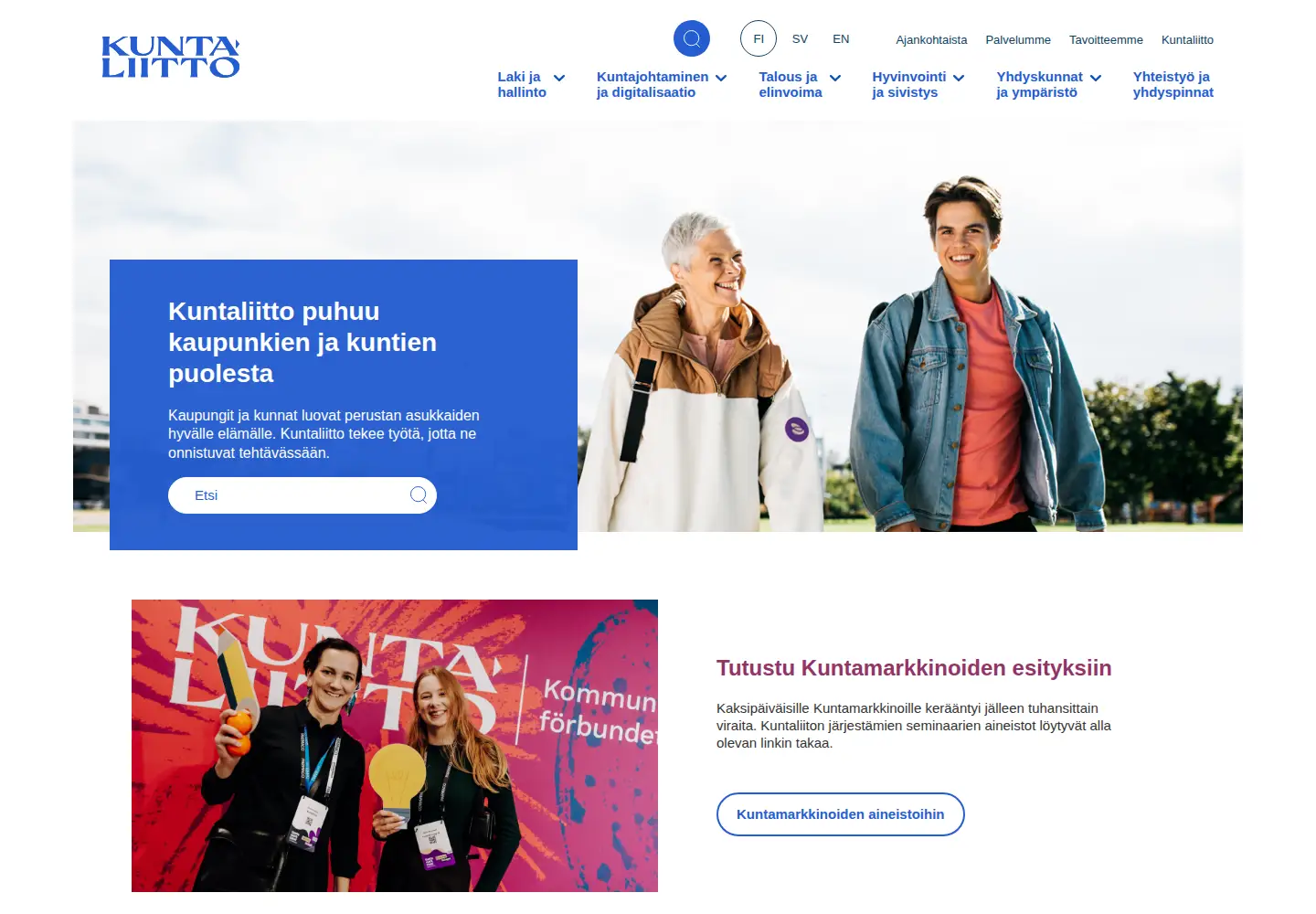 Captured homepage of kuntaliitto.fi in the current scan