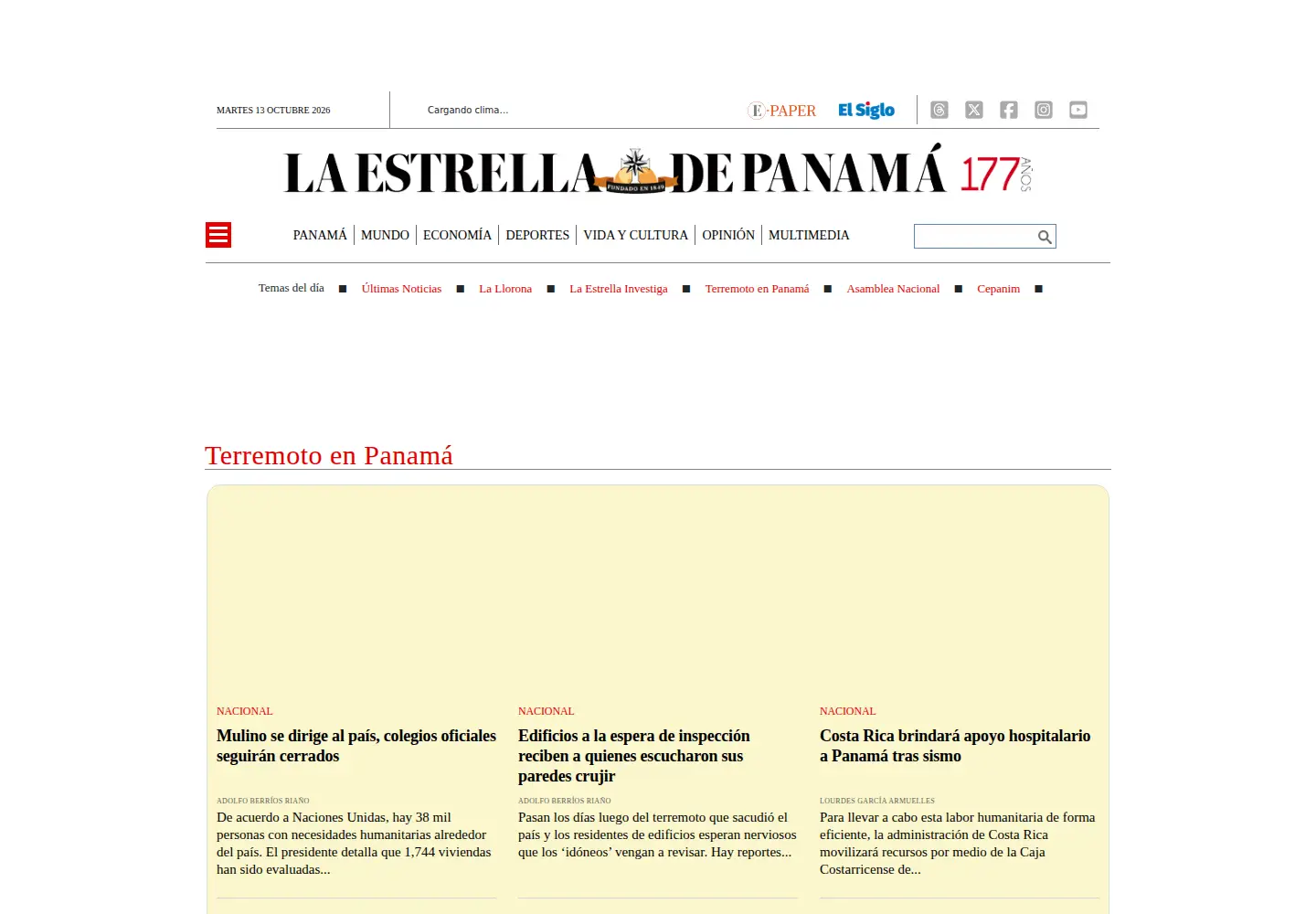Captured homepage of laestrella.com.pa in the current scan