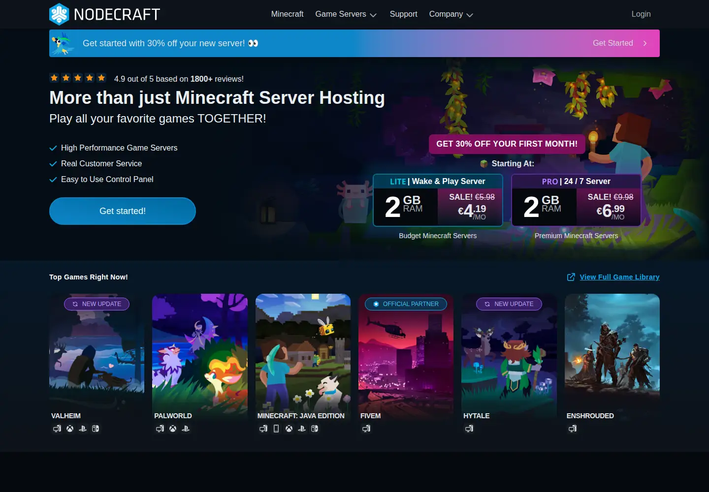 Captured homepage of nodecraft.com in the current scan