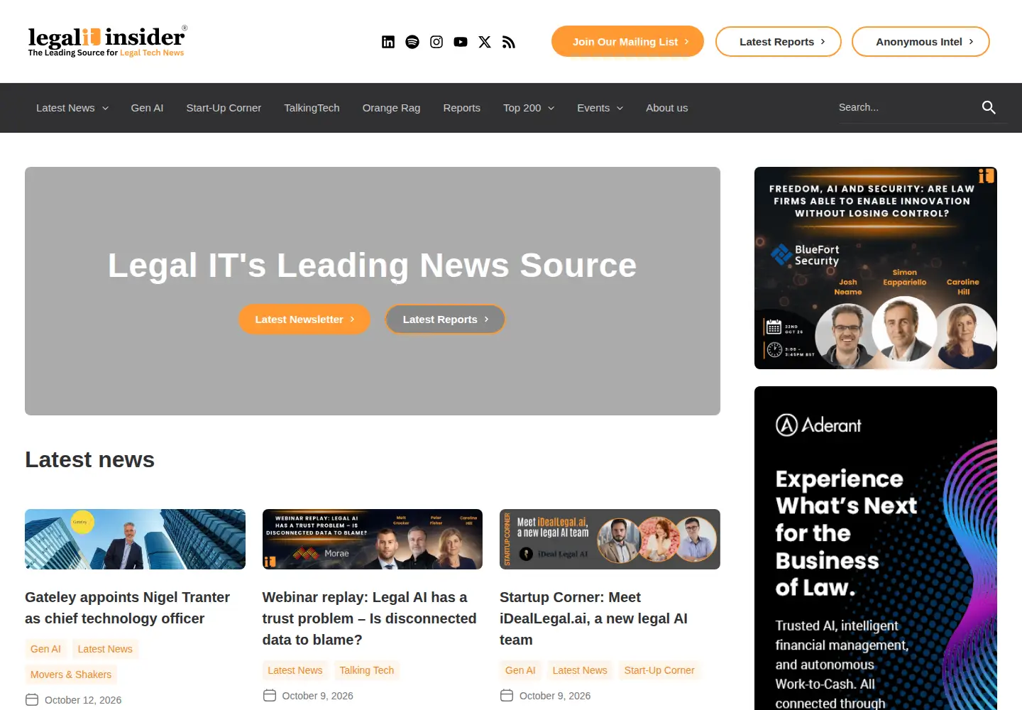Captured homepage of legaltechnology.com in the current scan