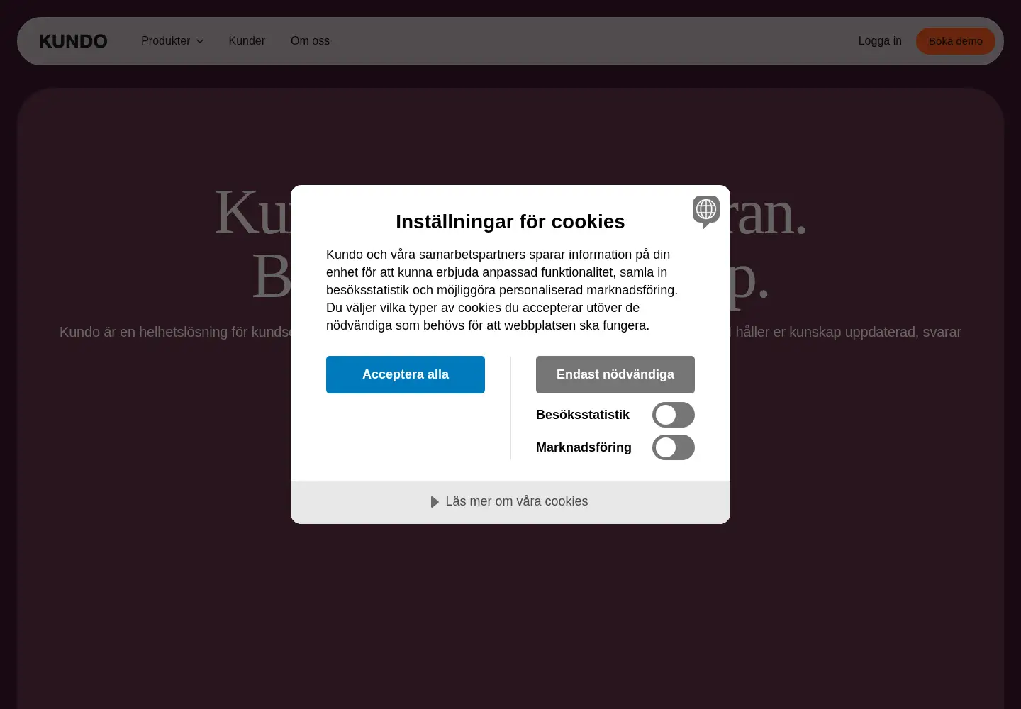Captured homepage of kundo.se in the current scan