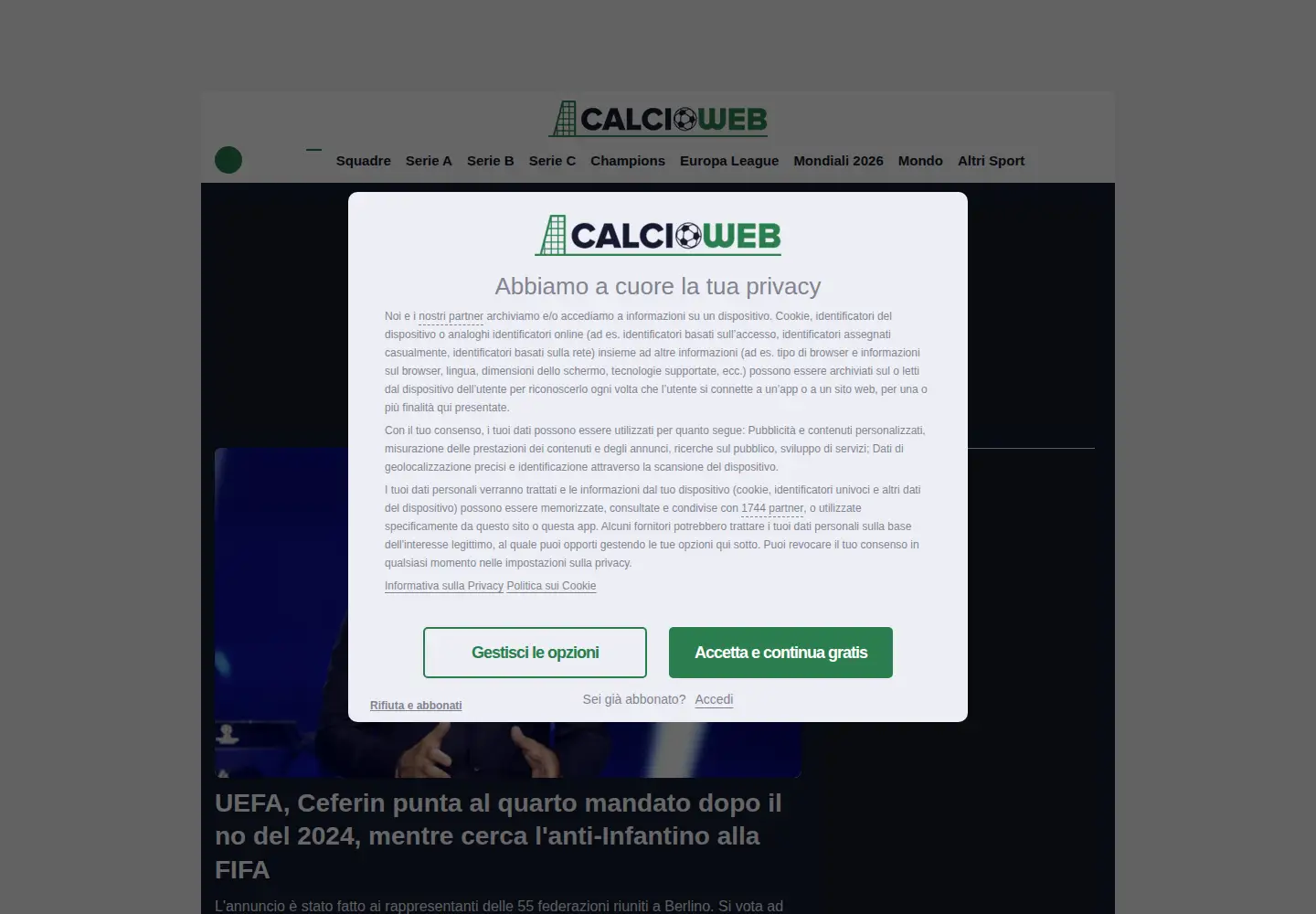 Screenshot of calcioweb.eu