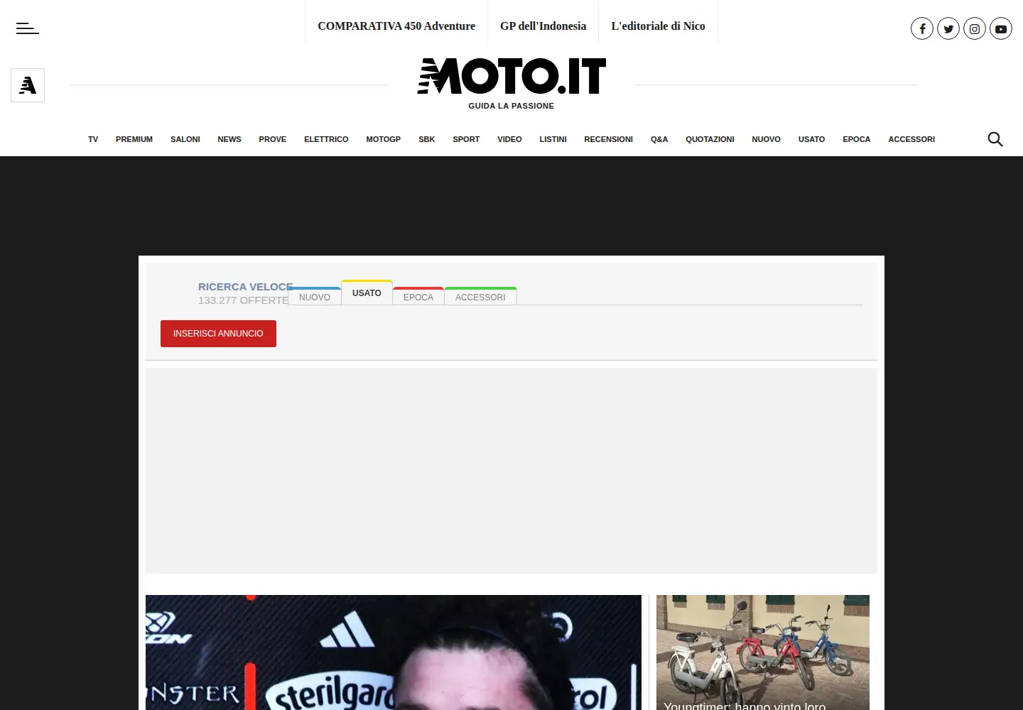 Captured homepage of moto.it in the current scan