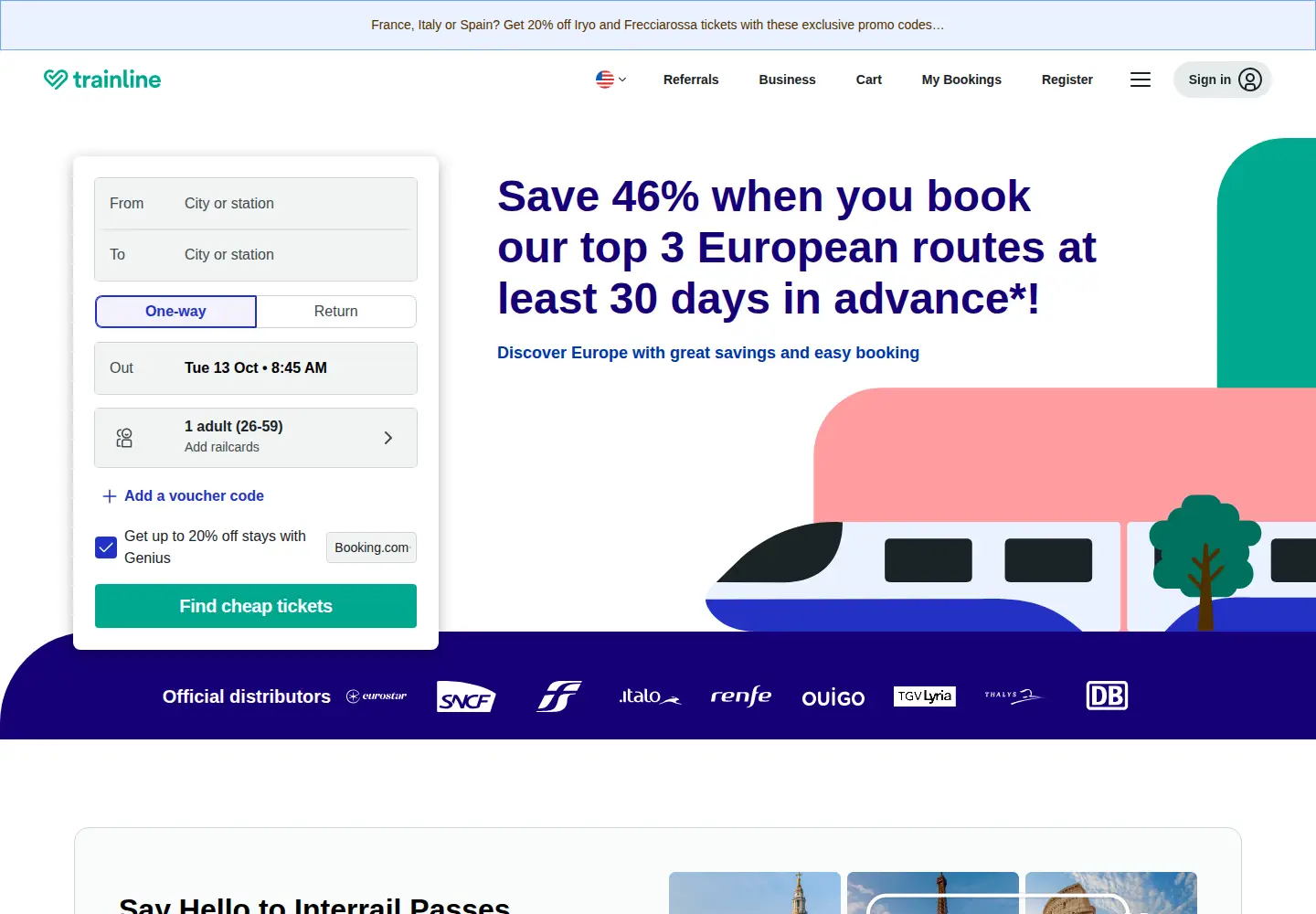 Screenshot of trainline.com