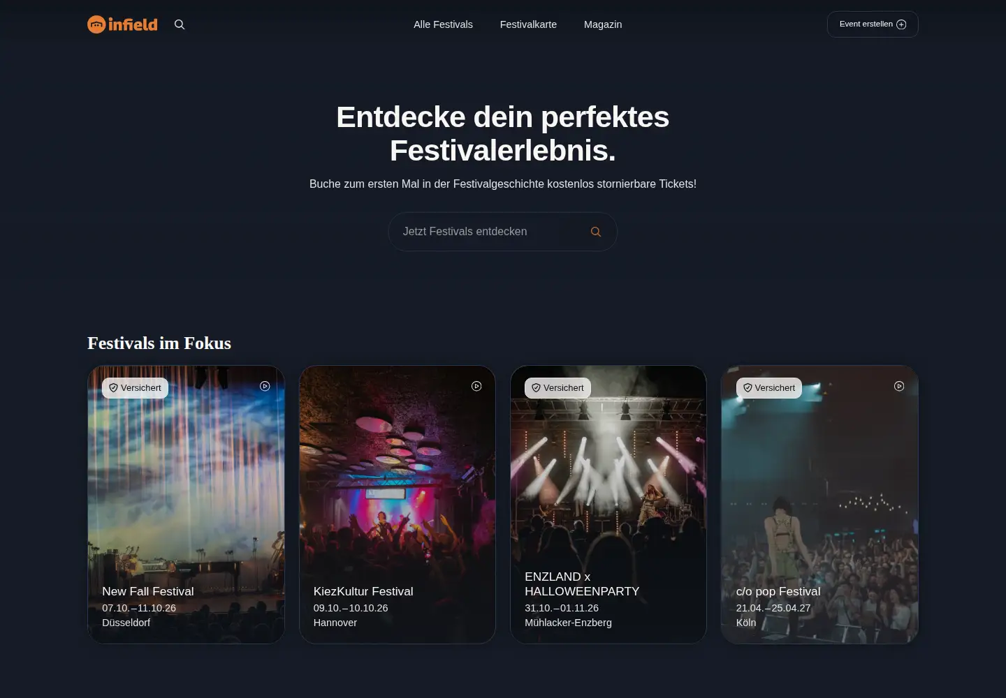 Captured homepage of infield.live in the current scan