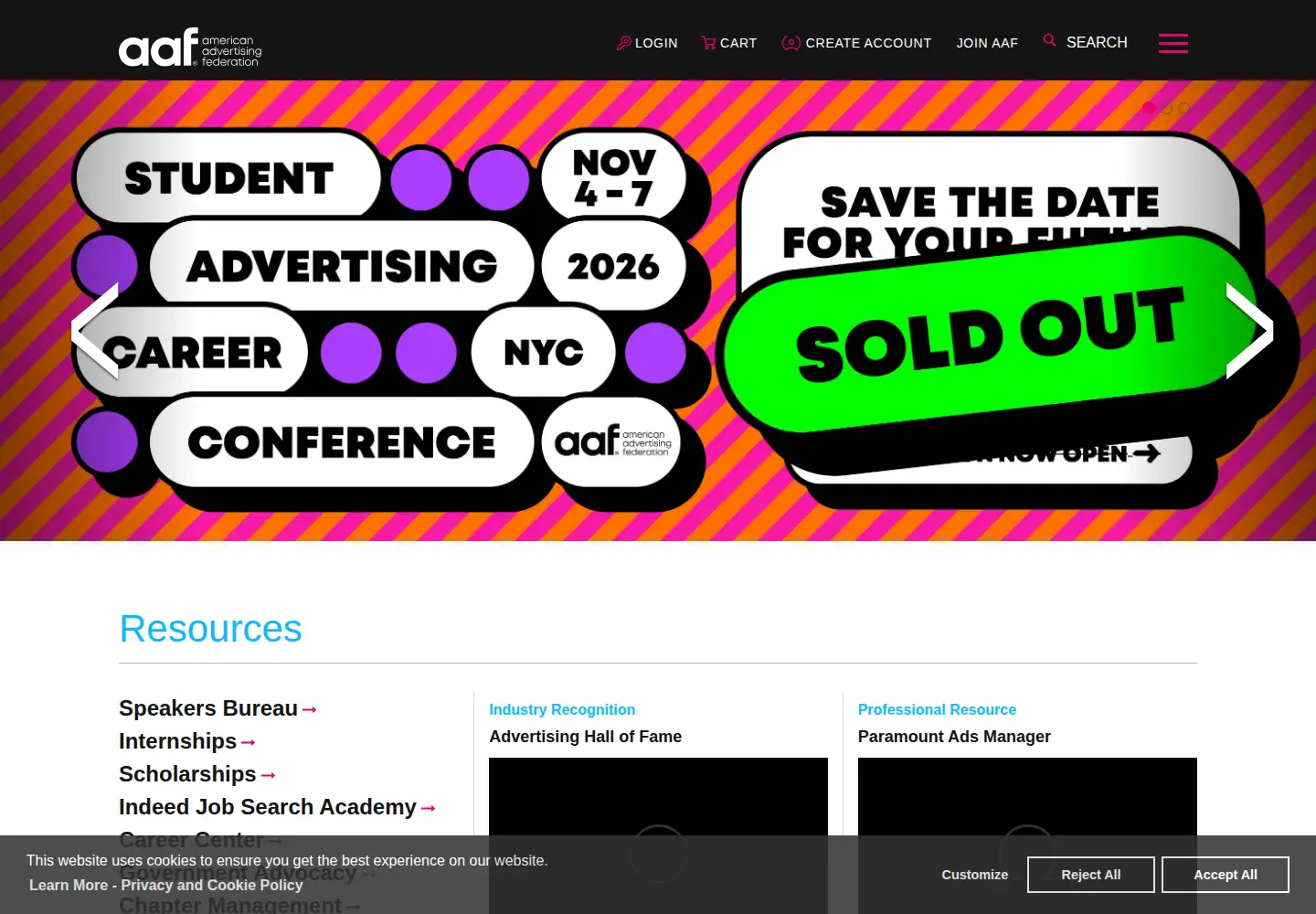 Captured homepage of aaf.org in the current scan
