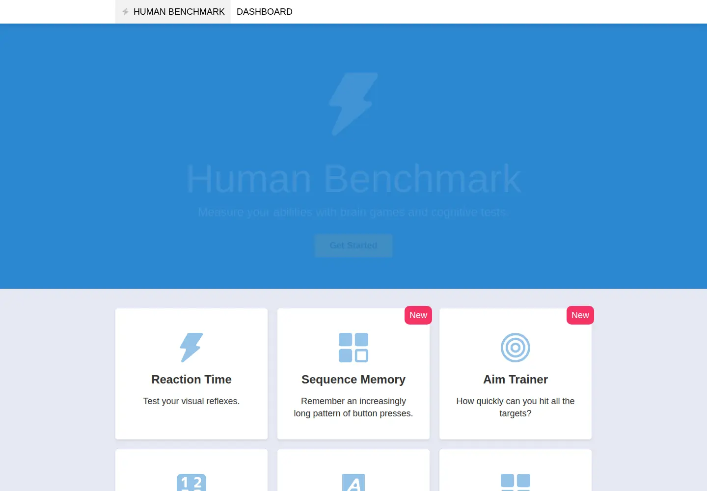 Captured homepage of humanbenchmark.com in the current scan