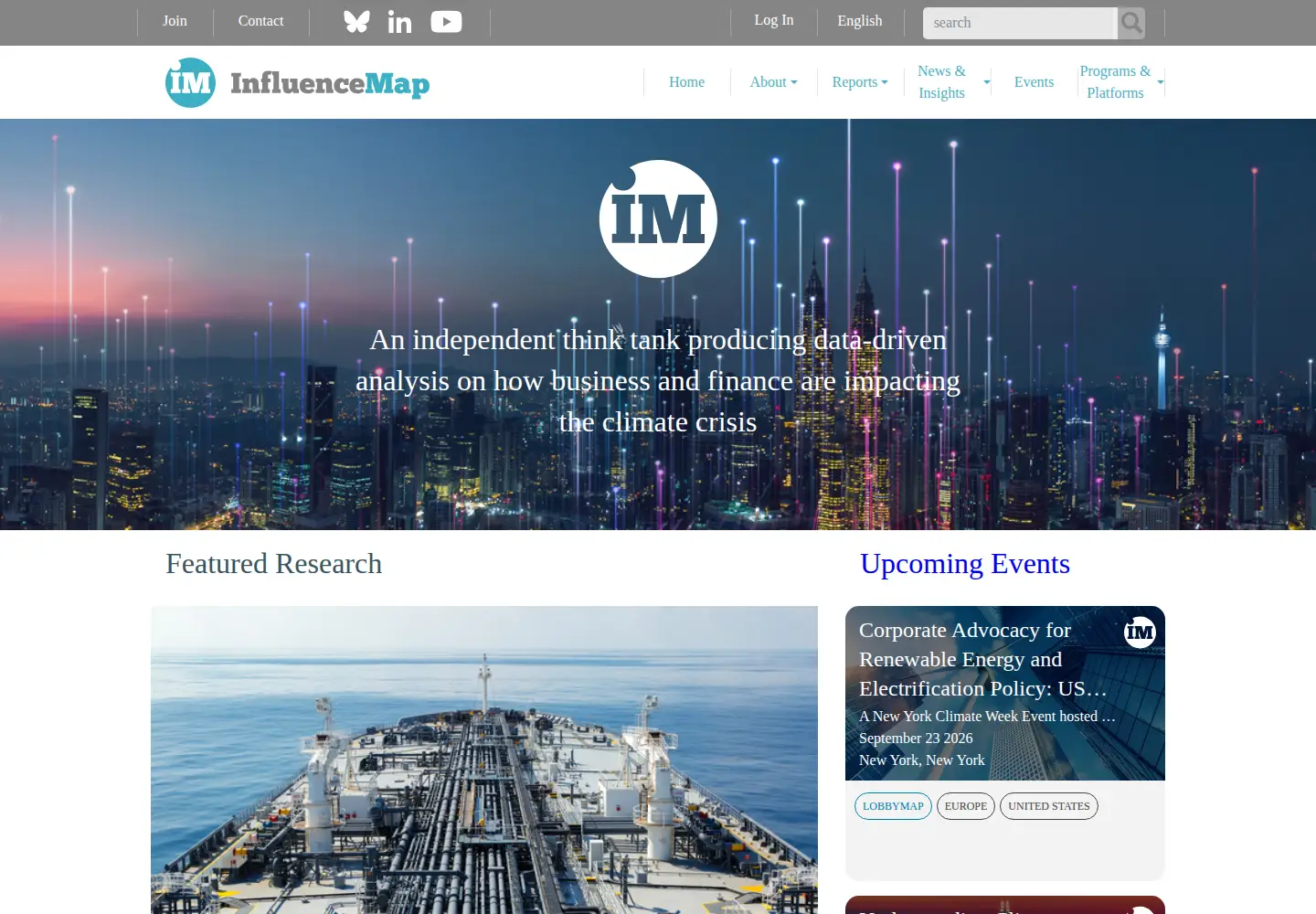 Captured homepage of influencemap.org in the current scan