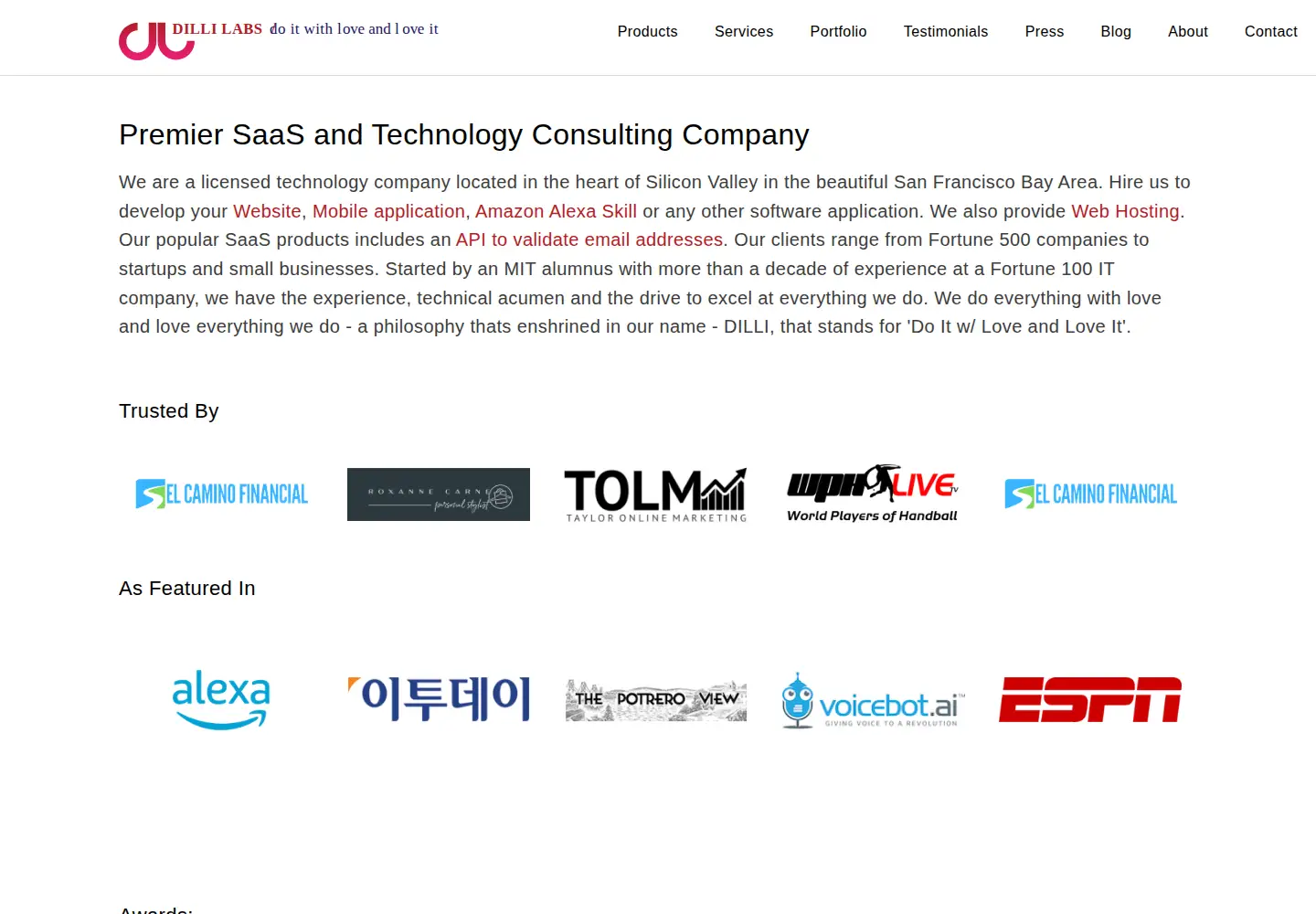 Screenshot of dillilabs.com