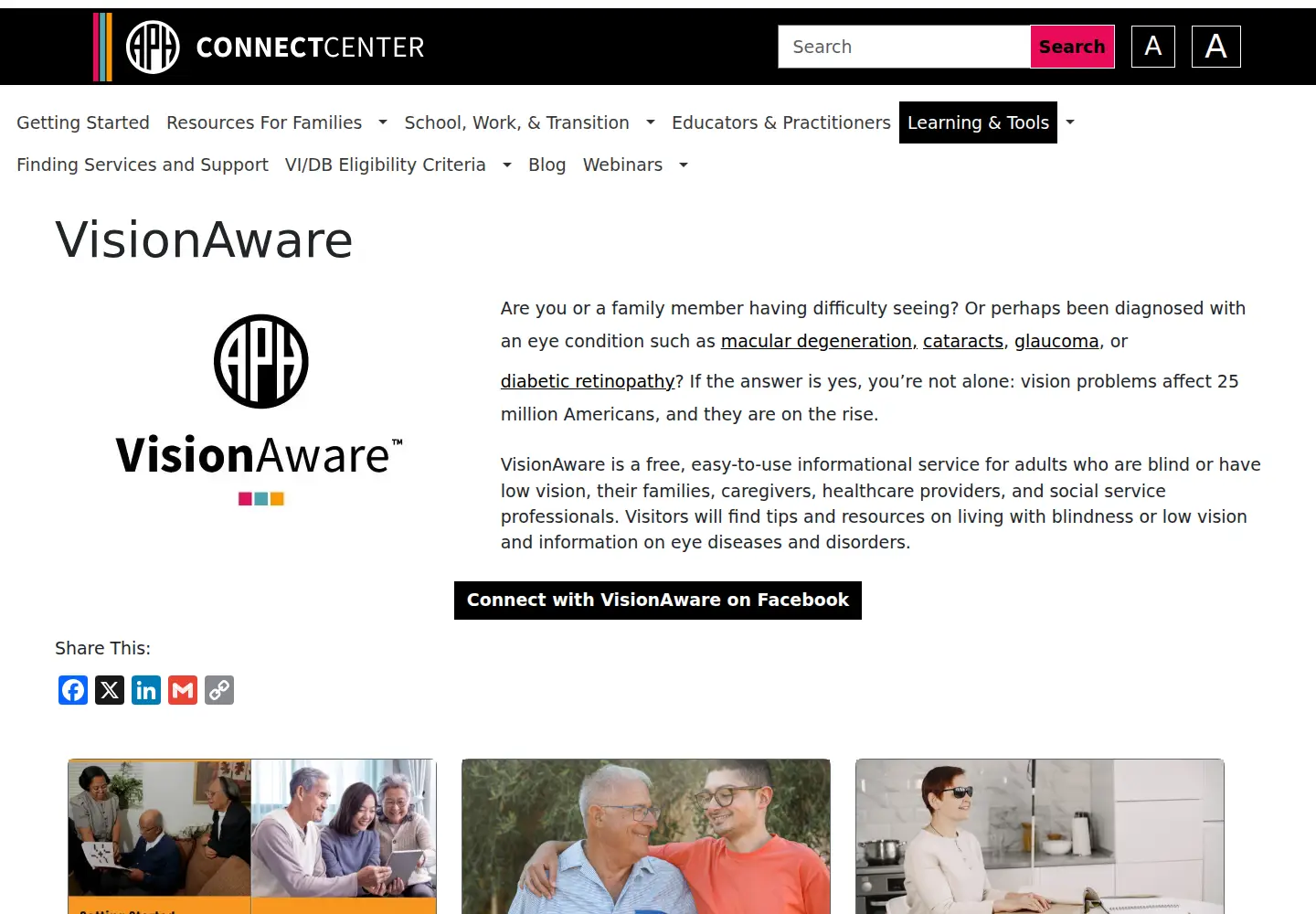 Screenshot of visionaware.org