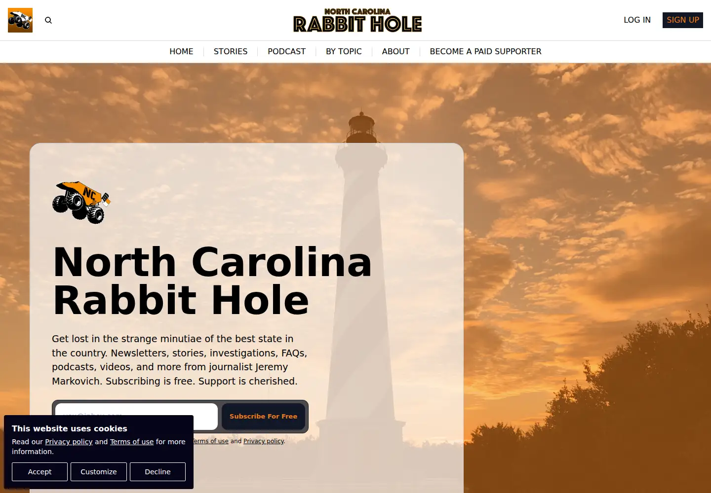 Captured homepage of ncrabbithole.com in the current scan