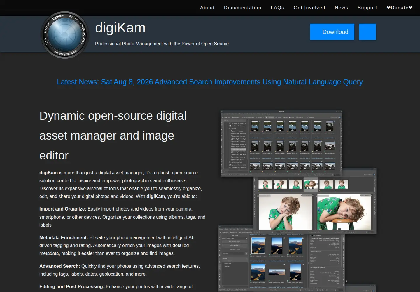 Captured homepage of digikam.org in the current scan