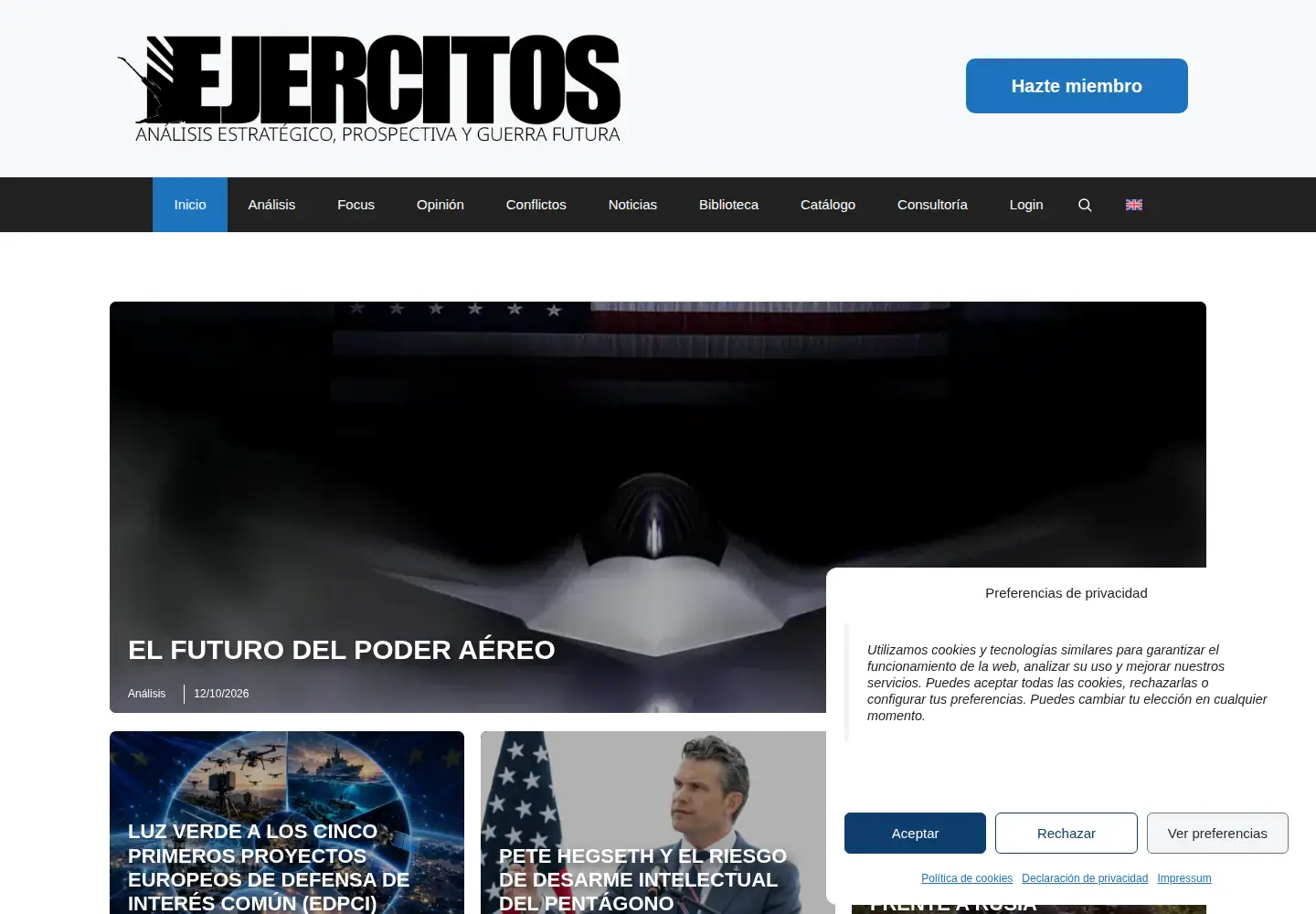 Captured homepage of revistaejercitos.com in the current scan