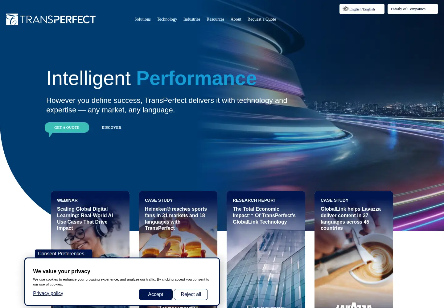 Captured homepage of transperfect.com in the current scan