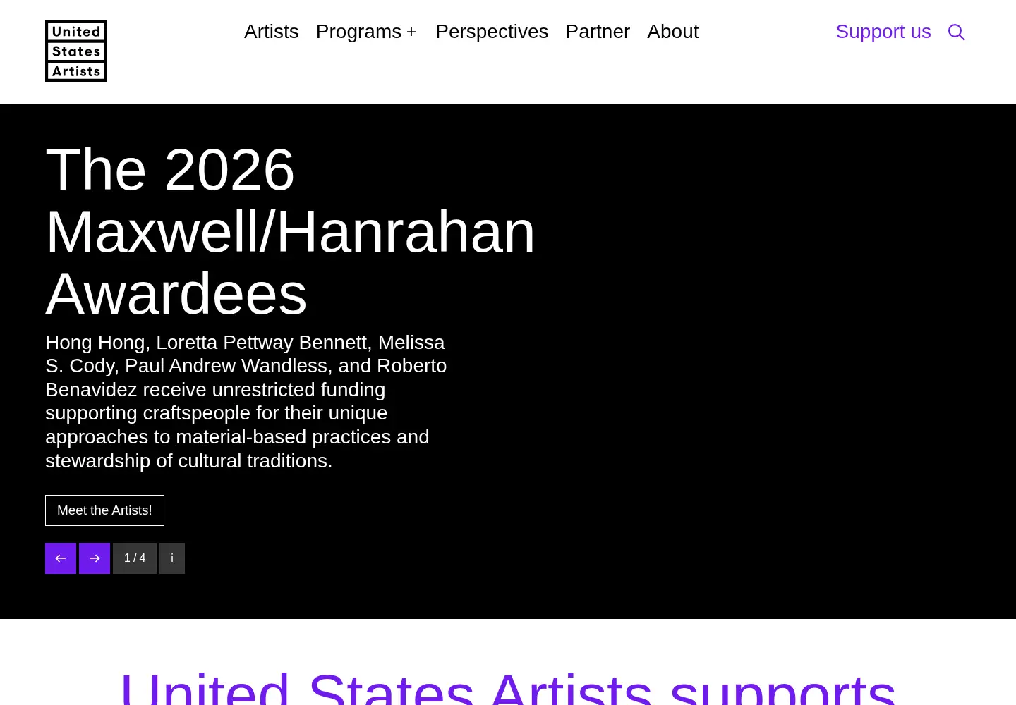 Captured homepage of unitedstatesartists.org in the current scan