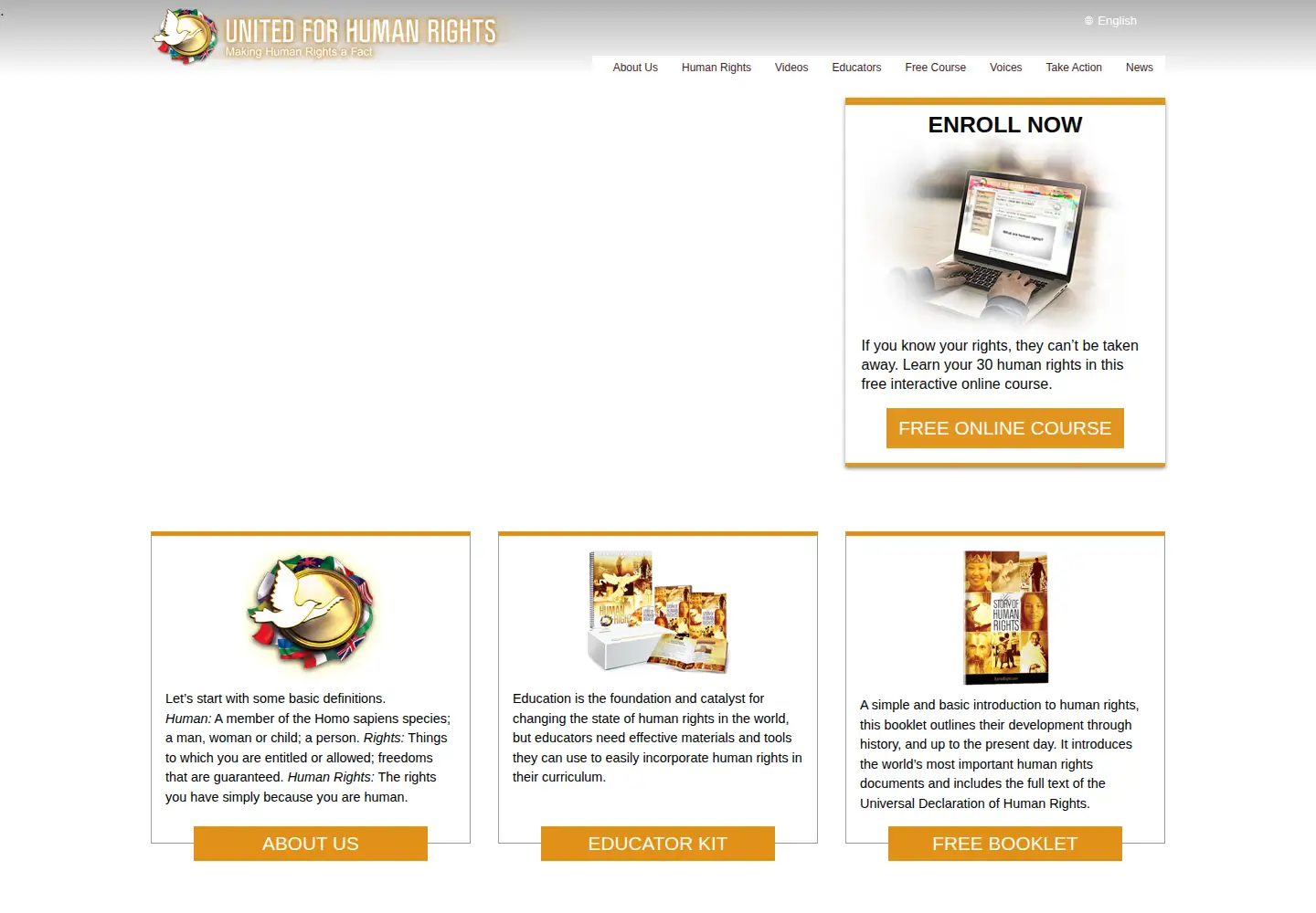 Captured homepage of humanrights.com in the current scan