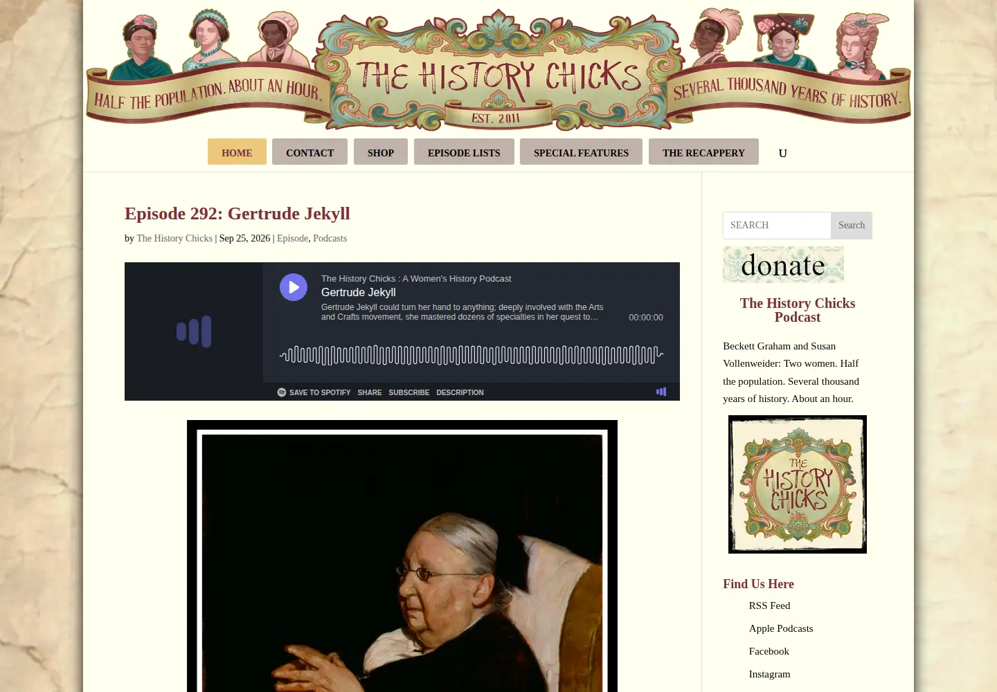 Captured homepage of thehistorychicks.com in the current scan