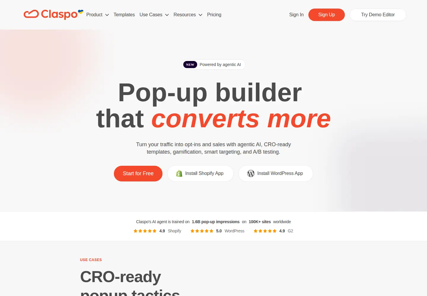 Captured homepage of claspo.io in the current scan